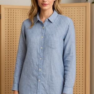 C&C California 100% Linen Striped Button-Down Shirt – Women’s XL, lightweight